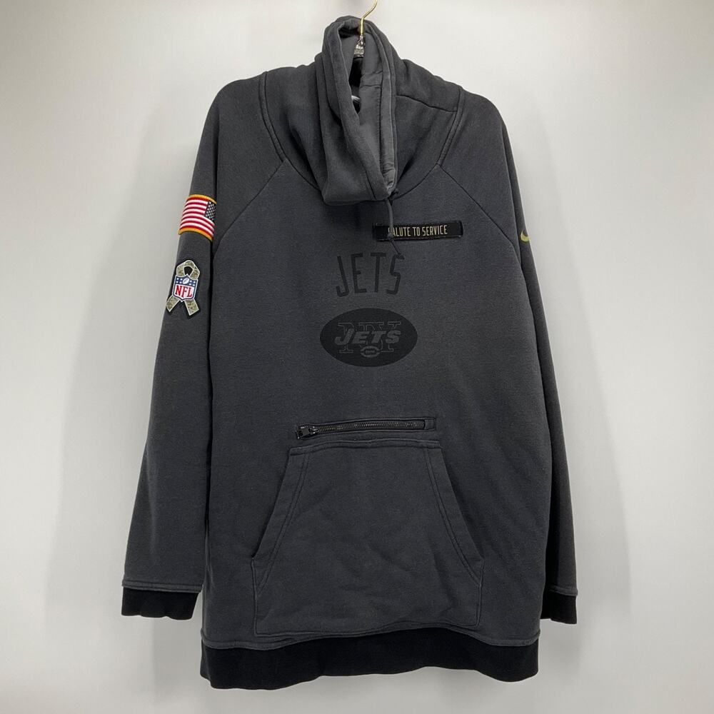 Nike NFL Men’s‎ XXL Hoodie New York Jets Military Patch Flag Kangaroo Zip Pocket